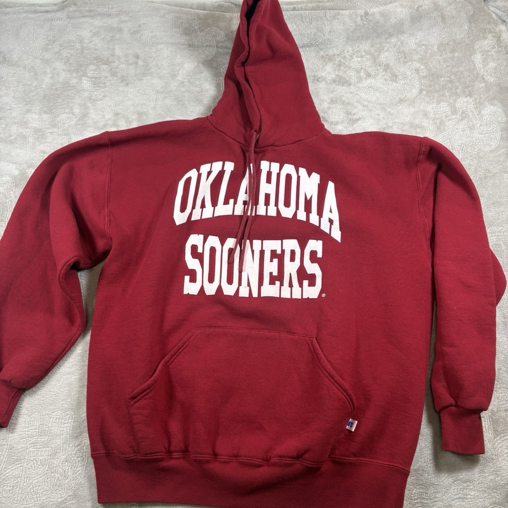 Vintage 90s Russell Athletic OU Oklahoma Football Hoodie Sweatshirt XL USA Red